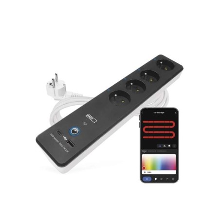 GoSmart predlžovací prívod 4 zásuvky 2m EMOS P1412SM s vyp./USB/biela-čierna/PVC/WiFi