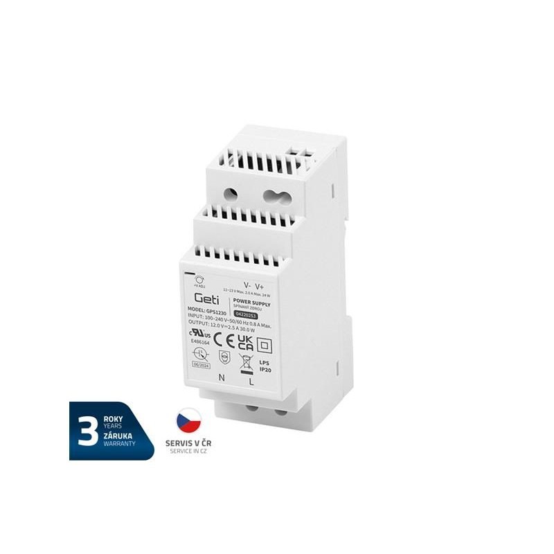 Zdroj spínaný na DIN lištu 12V/30W GETI GPS1230