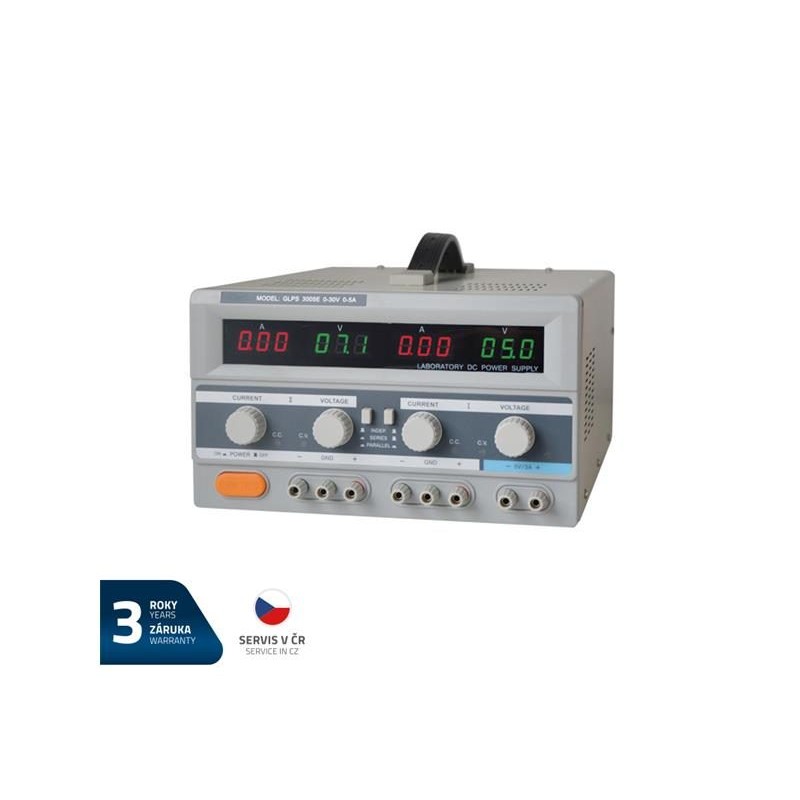 Zdroj laboratórny GETI GLPS 3005E 2x0-30V/ 0-5A+ (5V-3A)