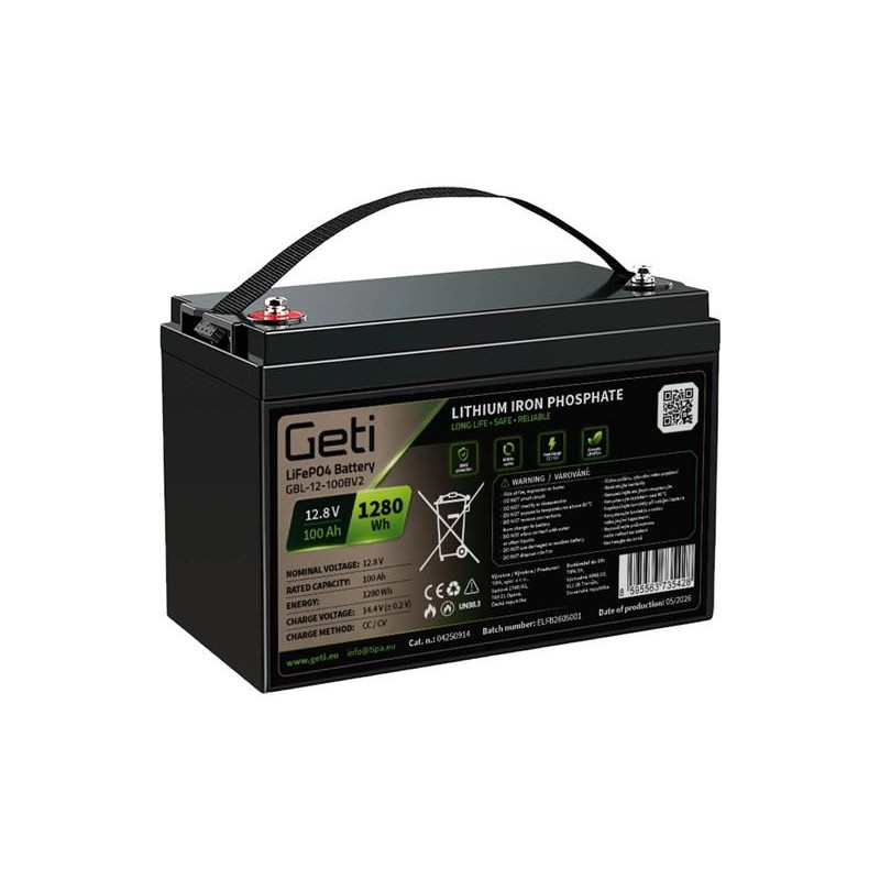 Batéria LiFePO4 12,8 V 100 Ah GETI GBL-12-100BV2 s Bluetooth a displejom