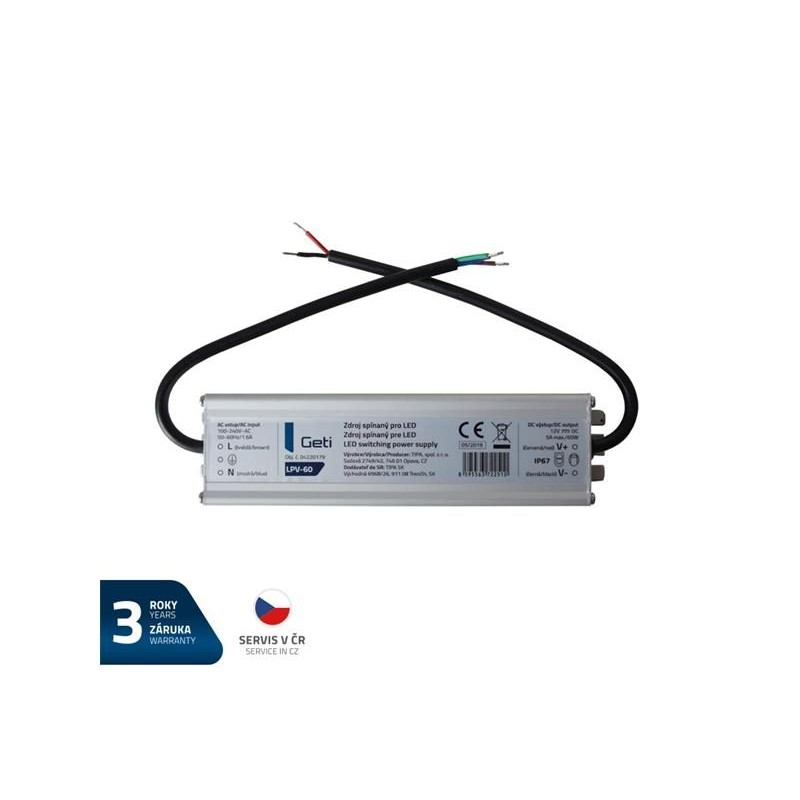 Zdroj spínaný pre LED 12V/ 60W GETI LPV-60
