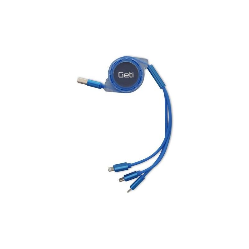 Kábel GETI GCU 03 USB 3v1 modrý samonavíjaci