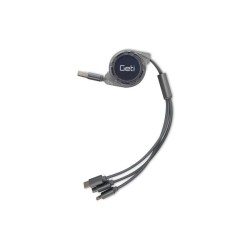 Kábel GETI GCU 04 USB 3v1 strieborný samonavíjaci