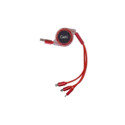 Kábel GETI GCU 02 USB 3v1 červený samonavíjaci