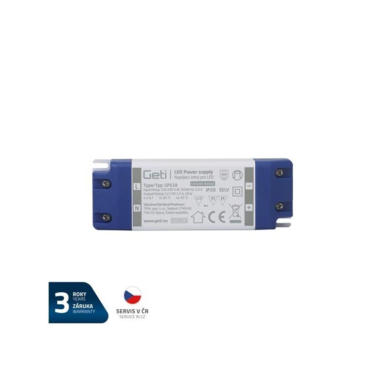 Zdroj spínaný pre LED 12V/ 18W GETI GPS18, IP20