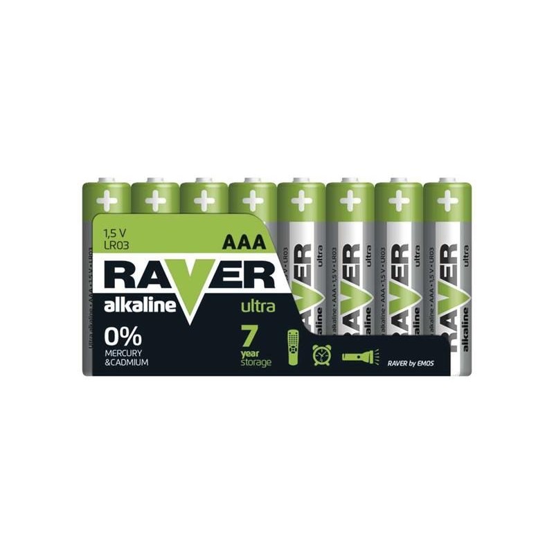 Batéria AAA (R03) alkalická RAVER 8ks