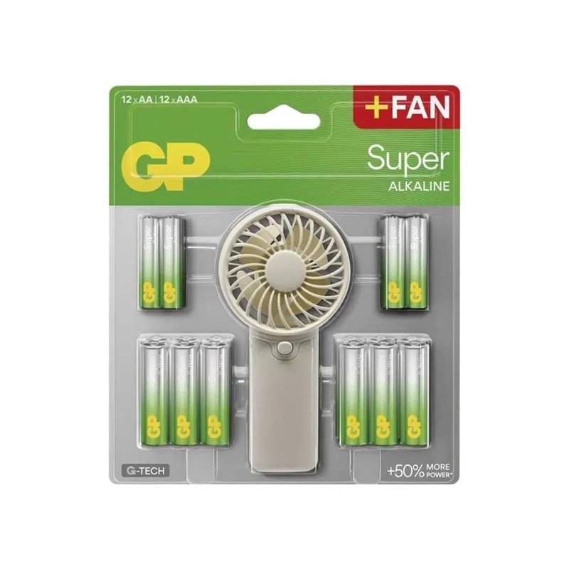 Batéria AA/AAA alkalická GP Super 24ks + ručný ventilátor