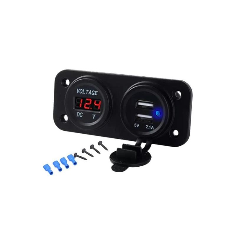 Voltmeter do auta HADEX R003 + 2x USB zásuvka, panel