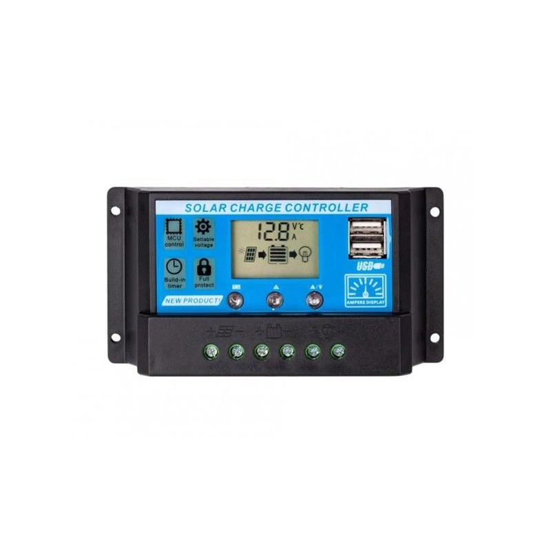 Solárny regulátor PWM 12-24V/30A+USB pre Pb batérie, LiFePO4, Li-ion