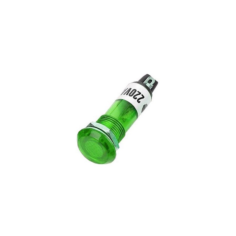 Kontrolka guľatá 230V s tlejivkou, zelená do otvoru 10mm HADEX