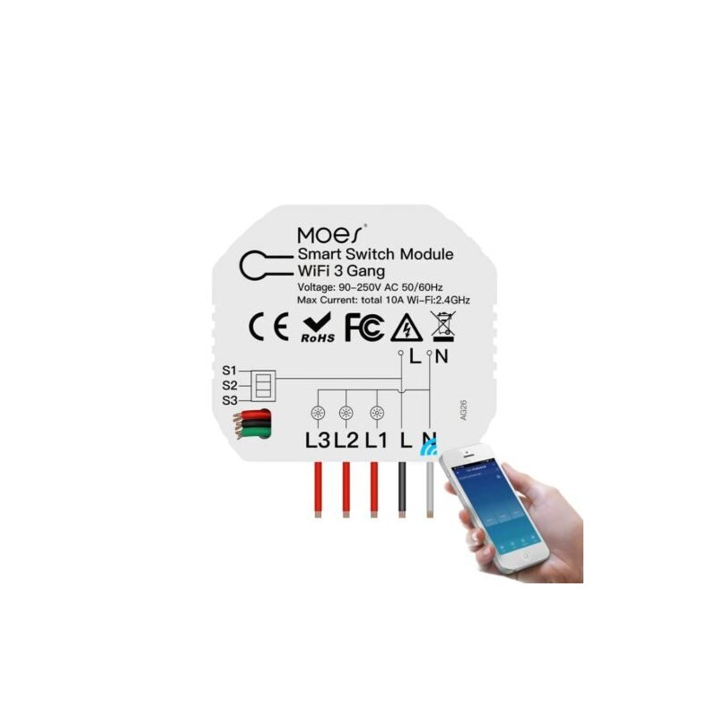 Smart ovládač osvetlenia MOES Switch Module MS-104C WiFi Tuya