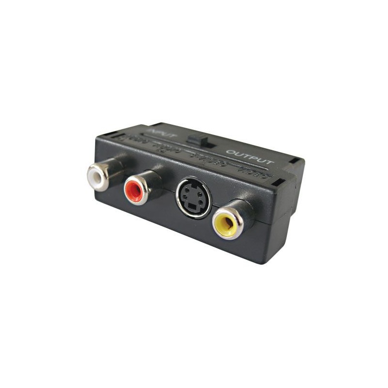 Redukcia Scart konektor/ 3 x CINCH zdierka + SVHS + prepínač IN/OUT TIPA D922