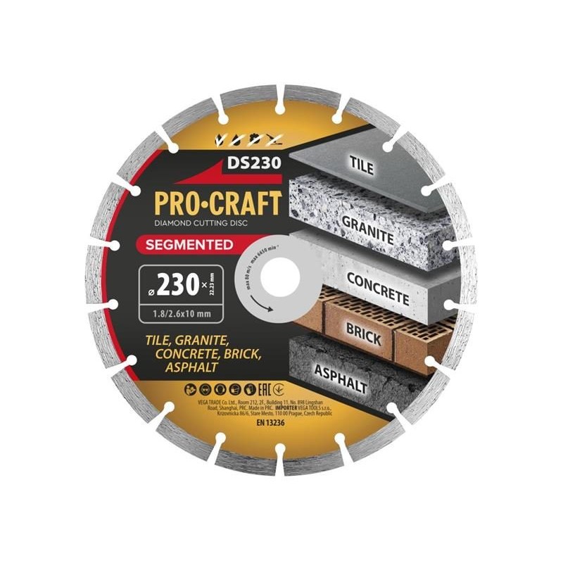 Diamantový rezný kotúč 230 mm PROCRAFT DS230 Segmentovaný