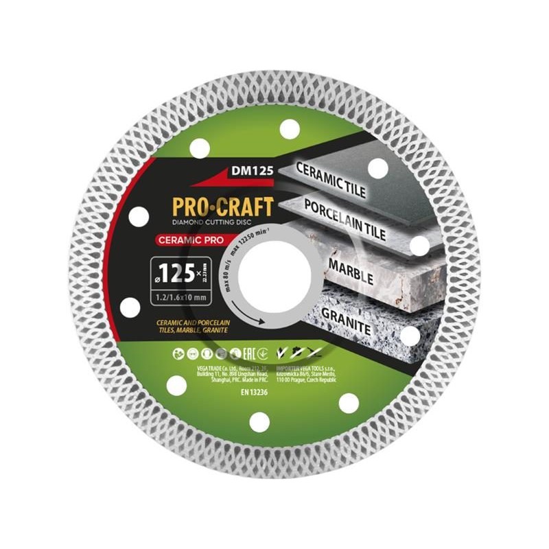 Diamantový rezný kotúč 125 mm PROCRAFT DM125 Ceramic PRO
