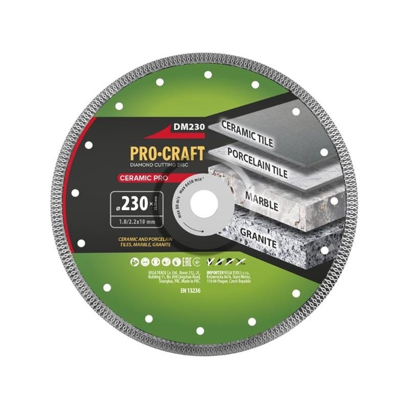 Diamantový rezný kotúč 230 mm PROCRAFT DM230 Ceramic PRO