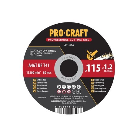 Kotúč rezný PROCRAFT 115x1.2mm