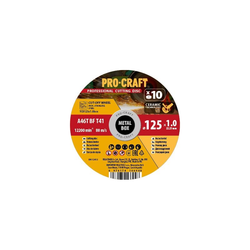Keramický rezací kotúč PROCRAFT 125 × 1,0 mm, sada 10 ks