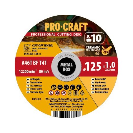 Keramický rezací kotúč PROCRAFT 125 × 1,0 mm, sada 10 ks