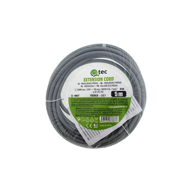 Predlžovací kábel 1 zásuvka 5m QTEC Q-408F