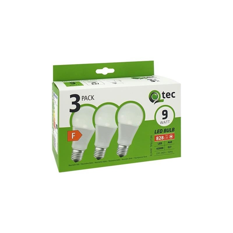 Žiarovka LED E27 9W A60 biela prírodná QTEC P1516 3ks