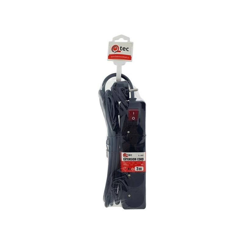 Predlžovací kábel 4 zásuvky 3m QTEC Q-358F s vypínačom
