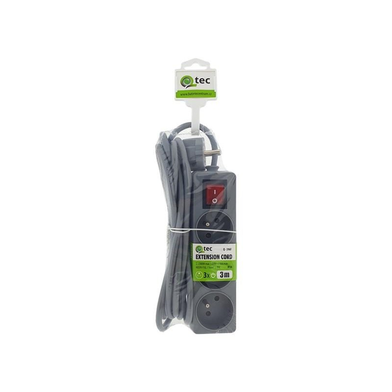 Predlžovací kábel 3 zásuvky 3m QTEC Q-396F s vypínačom