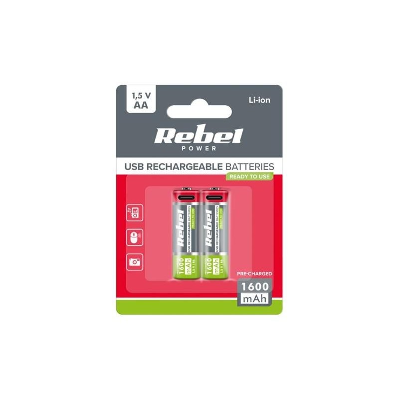 Nabíjacie batérie AA (R06) 1,5V/1600mAh REBEL 2ks / blister BAT2014