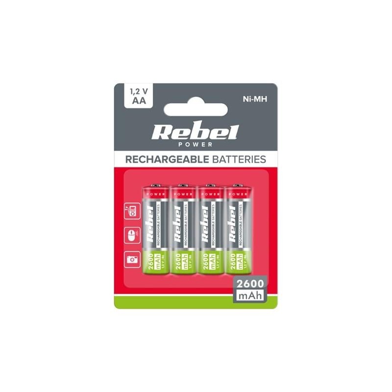 Nabíjacie batérie AA (R06) 1,2V/2600mAh REBEL 4ks / blister BAT2012