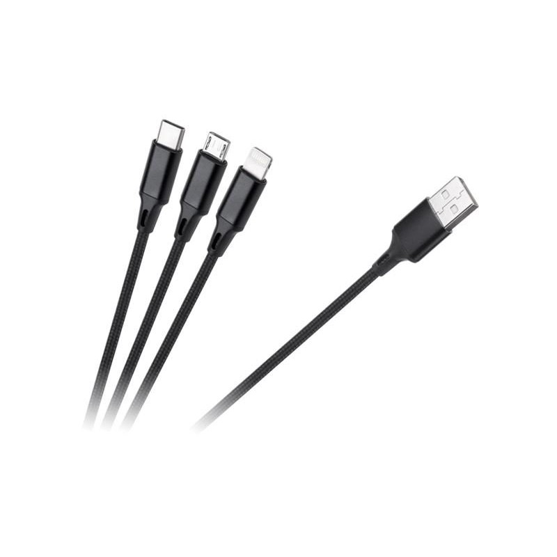 Kábel REBEL RB-6005-100-B USB 3v1 1m Black