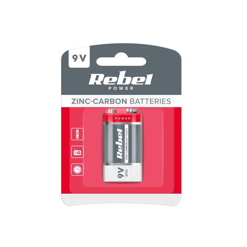 Batéria 6F22 (9V) Zn-Cl REBEL 1ks / blister BAT0082B