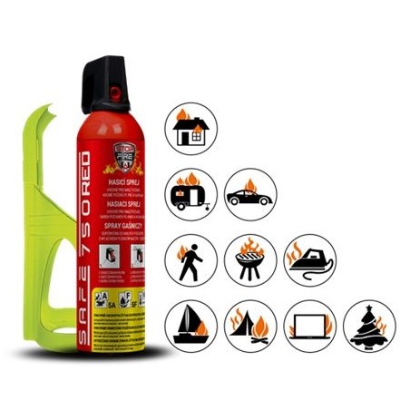 Fire extinguisher spray SAFE 750 RED 750ml foam + holder 75F