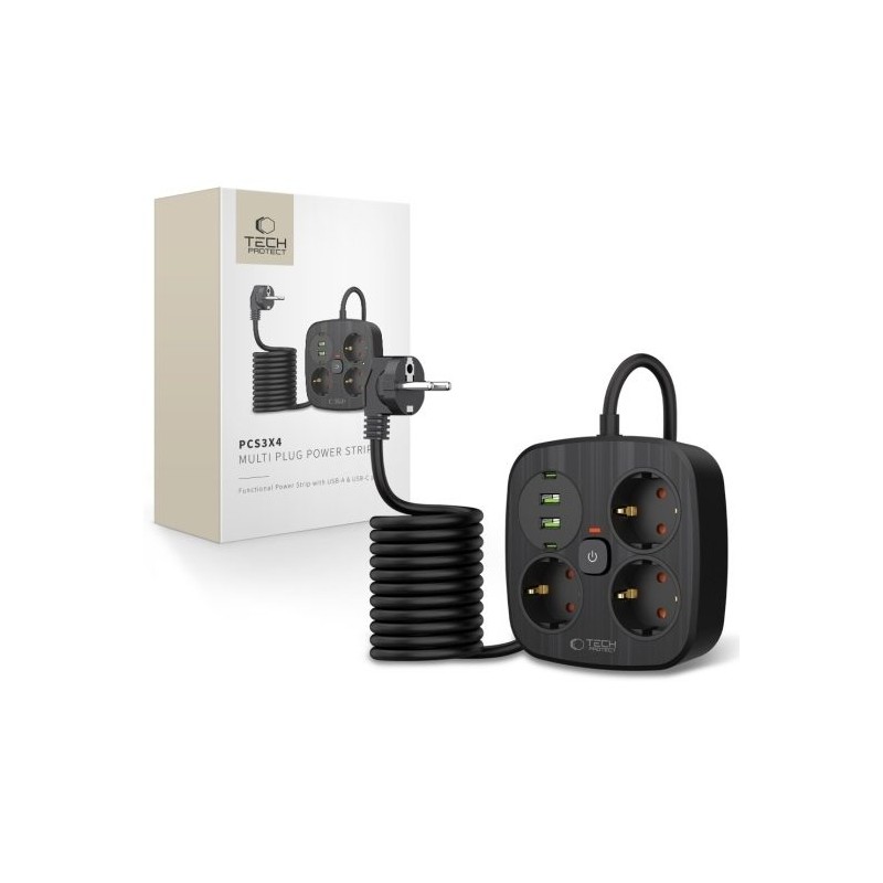 Predlžovací kábel 3 zásuvky 2m TECHPROTEC PCS3X4 Black