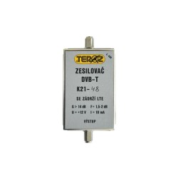 Anténny zosilňovač TEROZ 496X, UHF K21 až 48, filtr 5G, LTE, GSM, G14dB, F2dB, U95dBμV, F-F