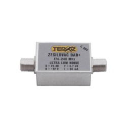 Anténny zosilňovač TEROZ 604X, nízkošumový, DAB, G23dB, F0,7dB, U 120dBμV, F-F