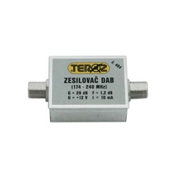 Anténny zosilňovač TEROZ 404X, DAB, G20dB, F1,2dB, U98dBμV, F-F