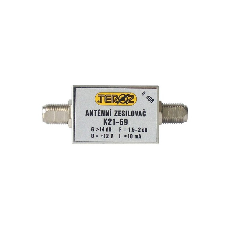 Anténny zosilňovač TEROZ 406X, nízkošumový, UHF, G14dB, F1,5dB, U98dBμV, F-F