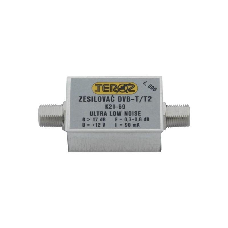 Anténny zosilňovač TEROZ 600X, nízkošumový, UHF, G17dB, F0,7dB, U 120dBμV, F-F