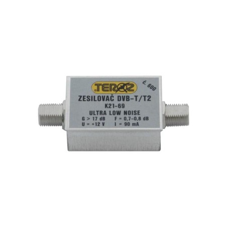Anténny zosilňovač TEROZ 600X, nízkošumový, UHF, G17dB, F0,7dB, U 120dBμV, F-F