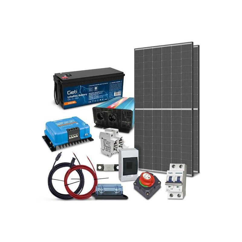Solárny ostrovný set TRINA 910Wp, batéria LiFePO4 24V 100Ah, menič 24V/230VAC 2000W