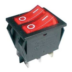 Prepínač kolískový 2x(2pol./3pin) ON-OFF 250V/15A pros. červený