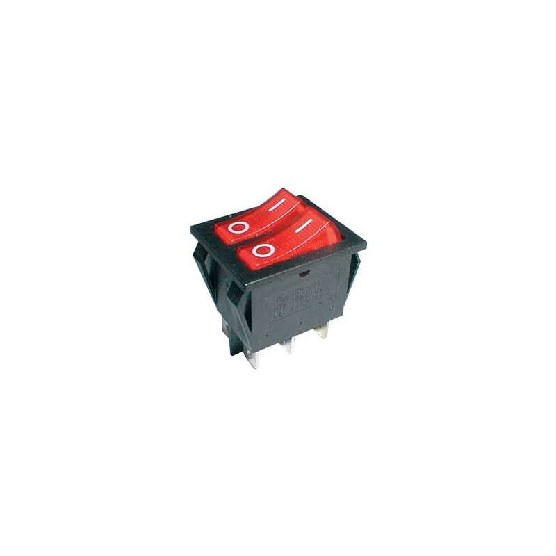 Prepínač kolískový 2x(2pol./3pin) ON-OFF 250V/15A pros. červený