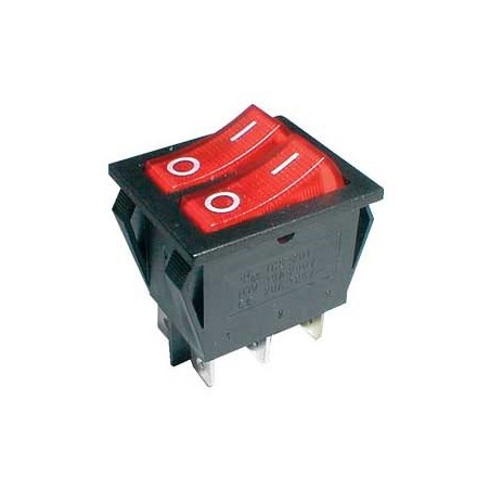 Prepínač kolískový 2x(2pol./3pin) ON-OFF 250V/15A pros. červený