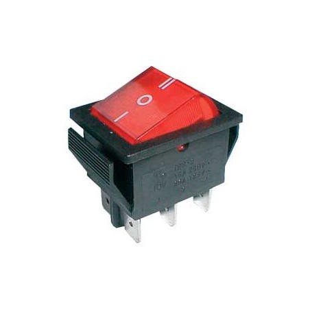 Prepínač kolískový 3pol./6pin ON-OFF-ON 250V/15A pros. červený