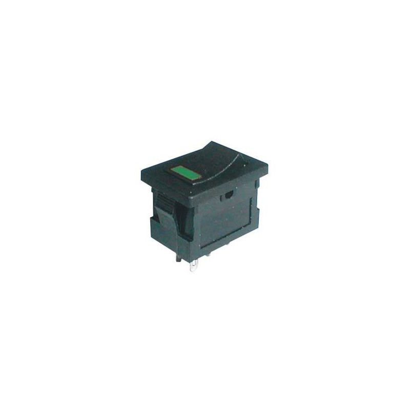 Prepínač kolískový 2pol./4pin ON-OFF 250V/3A LED zelený