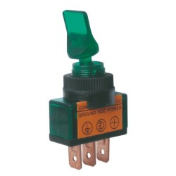 Prepínač páčkový 2pol./3pin ON-OFF 12VDC prosv. zelený