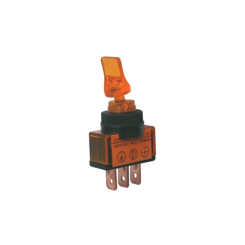 Prepínač páčkový 2pol./3pin ON-OFF 12VDC prosv. žltý