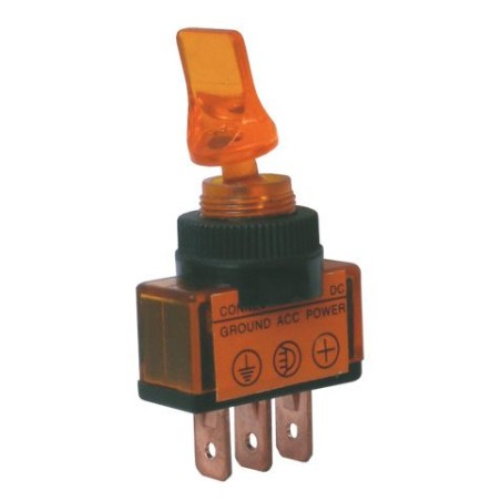 Prepínač páčkový 2pol./3pin ON-OFF 12VDC prosv. žltý