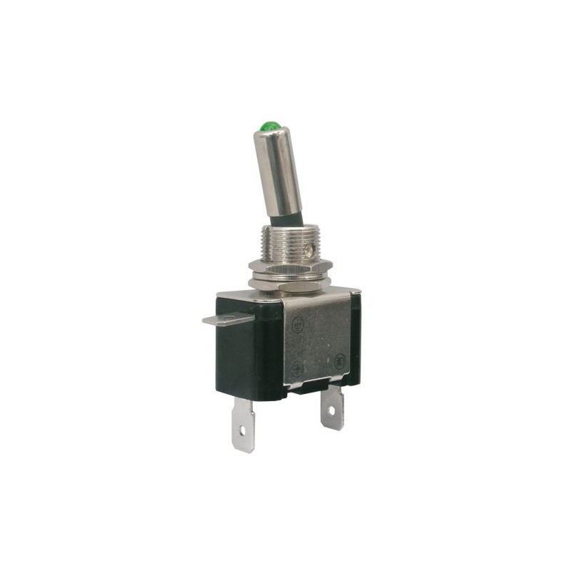 Prepínač páčkový 2pol./2pin ON-OFF 12VDC/25A LED zelená