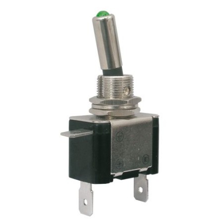 Prepínač páčkový 2pol./2pin ON-OFF 12VDC/25A LED zelená