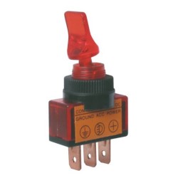 Prepínač páčkový 2pol./3pin ON-OFF 12VDC prosv. červený